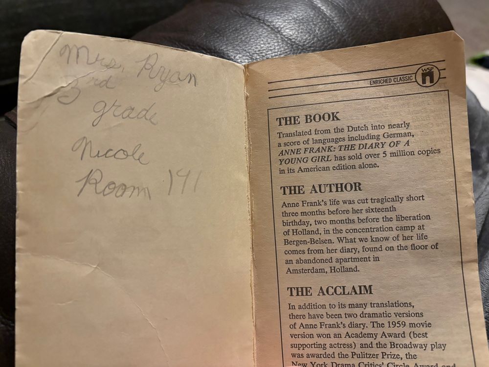 Inside cover on the book inscribed: Mrs. Ryan, 3rd grade, Nicole (Me), Room 141 