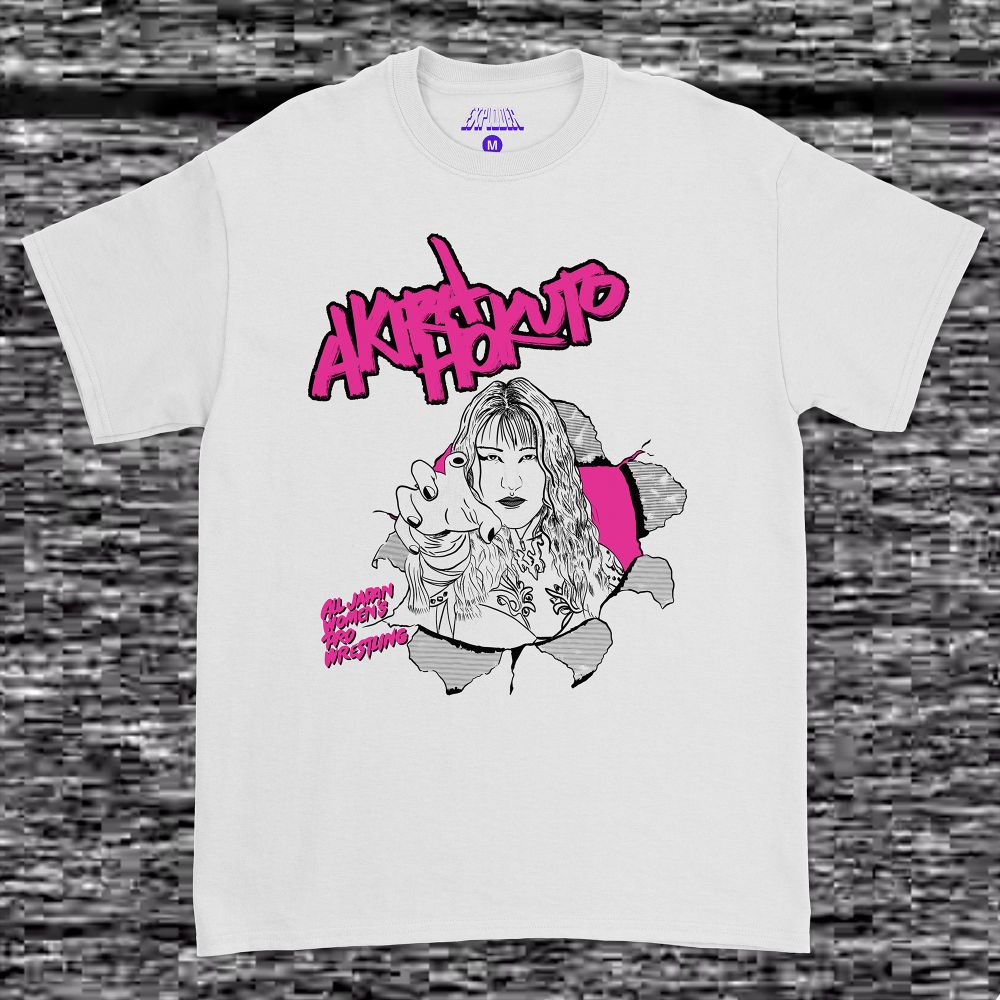 Hand-drawn Akira Hokuto design, based on the popular Manami Toyota shirt AJW released in the mid-90s, which has since been re-printed by others.