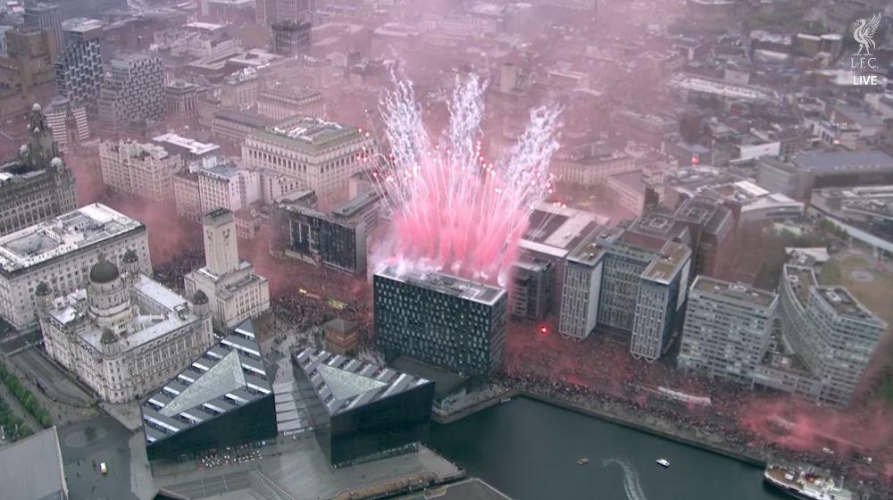Huge crowds along the Strand in Liverpool
