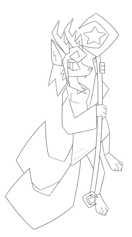 A Deerfox anthro witch, floating in the air and holding her staff.