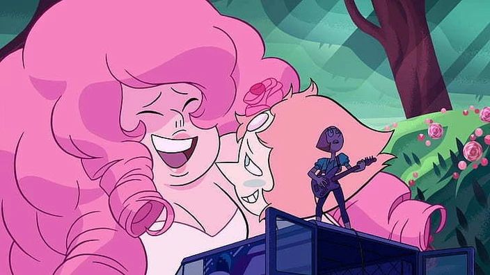 Screenshot of Pearl singing and playing the guitar while reminiscing on her feelings for Rose Quartz 