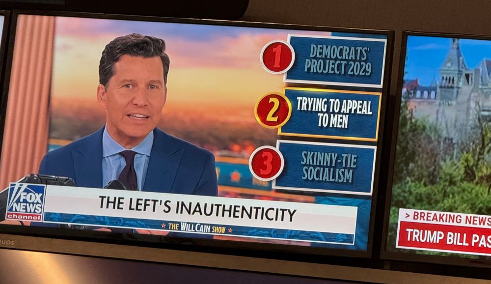 Fox News screenshot about “the left’s inauthenticity” which includes “trying to appeal to men.”