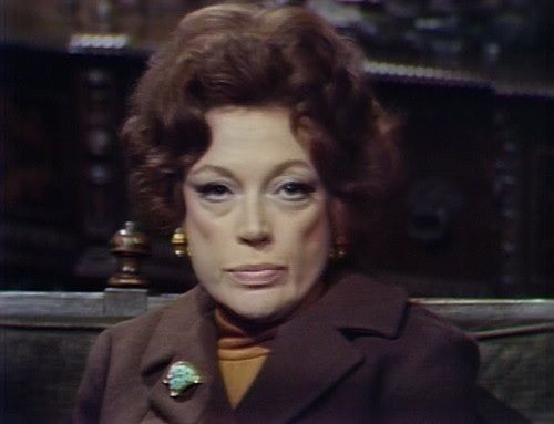A screen capture of actress Grayson Hall as Dr. Julia Hoffman in the Gothic soap opera Dark Shadows.