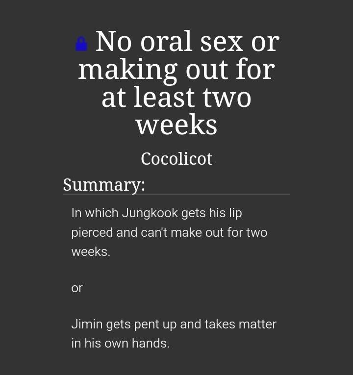 Summary: jk gets a lip piercing and can't make out. jm gets tired of it and takes matters in his own hands.