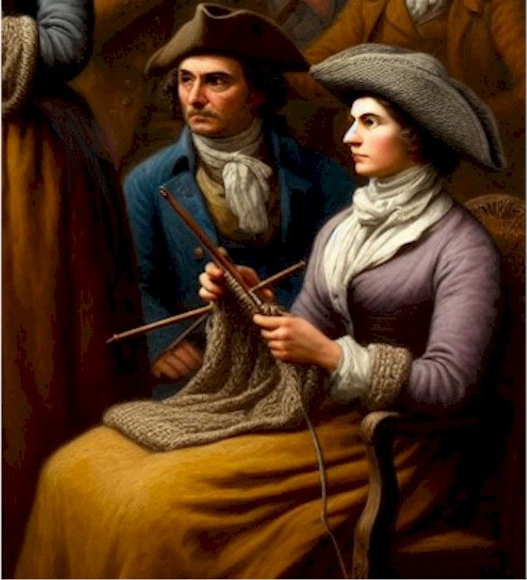 Revolutionary War spy with sneaky knitting needles.