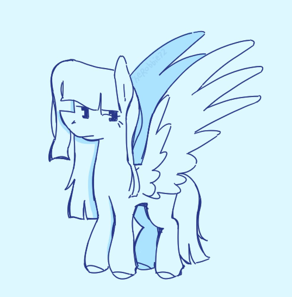 sketch of a pegasus oc. she faces left and her wings are extended.