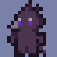 A 16x16 pixel art version of Johari which is a kenku which is styled in the Spelunky Classic sprite