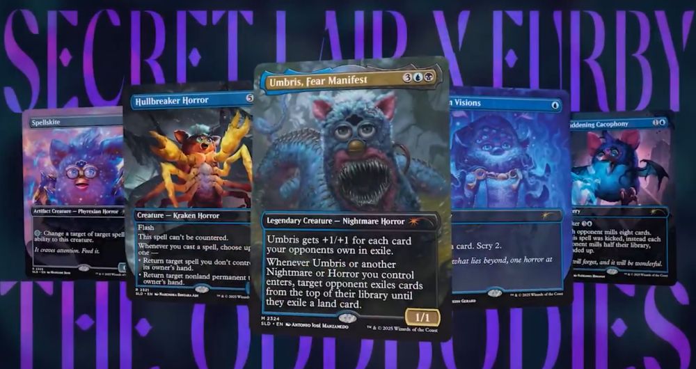 A magic the gathering secret lair drop featuring terrifying furbies