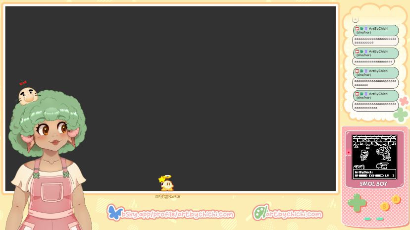 My new Twitch overlay with a small gameboy like png in the corner, show casing Micro Stream RPG on the screen