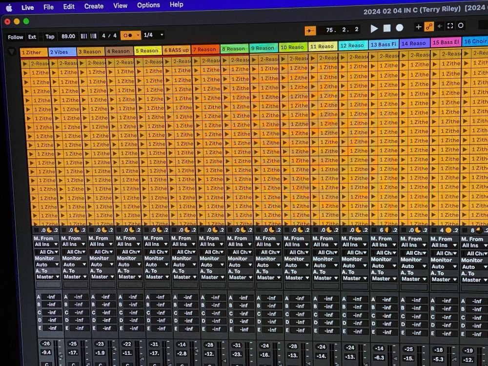 So far what it looks like in Ableton Live as I entered each measure