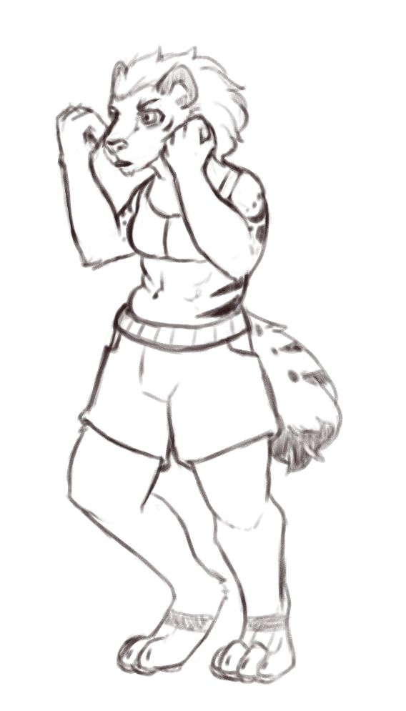 A sketch of a furry character with her fists up, ready to fight