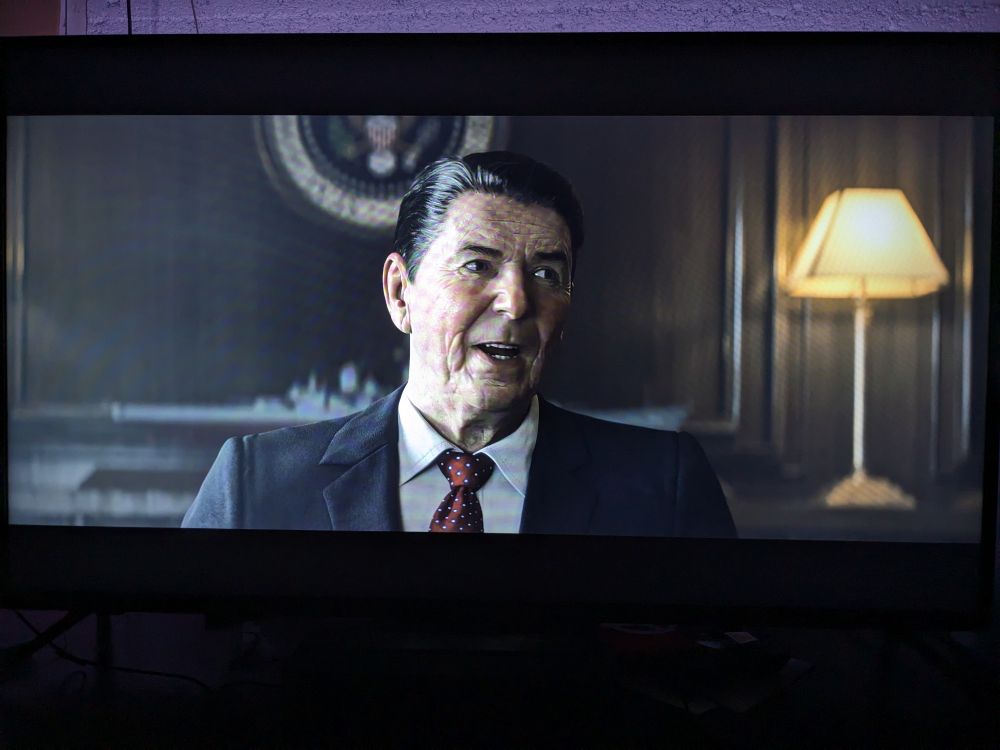 Nasty man Ronald Reagan, as rendered in the 2021 Call of Duty Black Ops: Cold War, which I shamefully played today because it was free on PlayStation 
