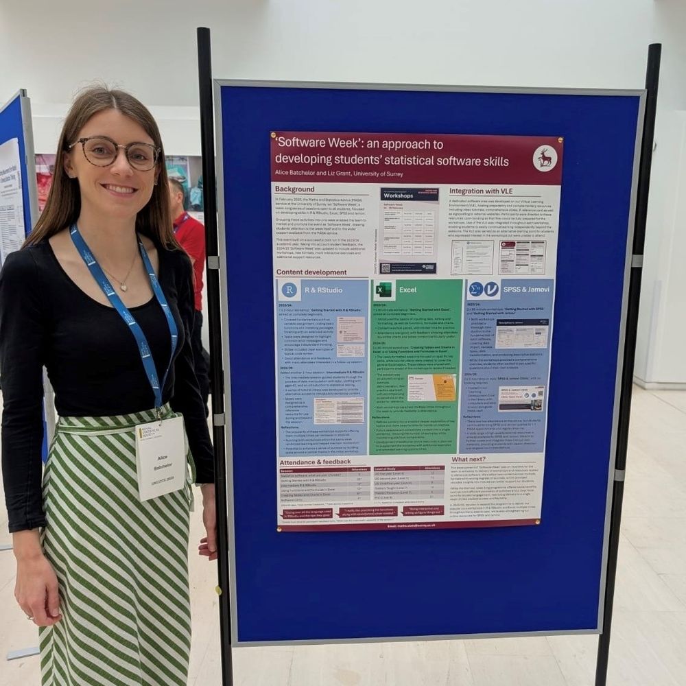 Maths and Statistics Advice team member standing with conference poster