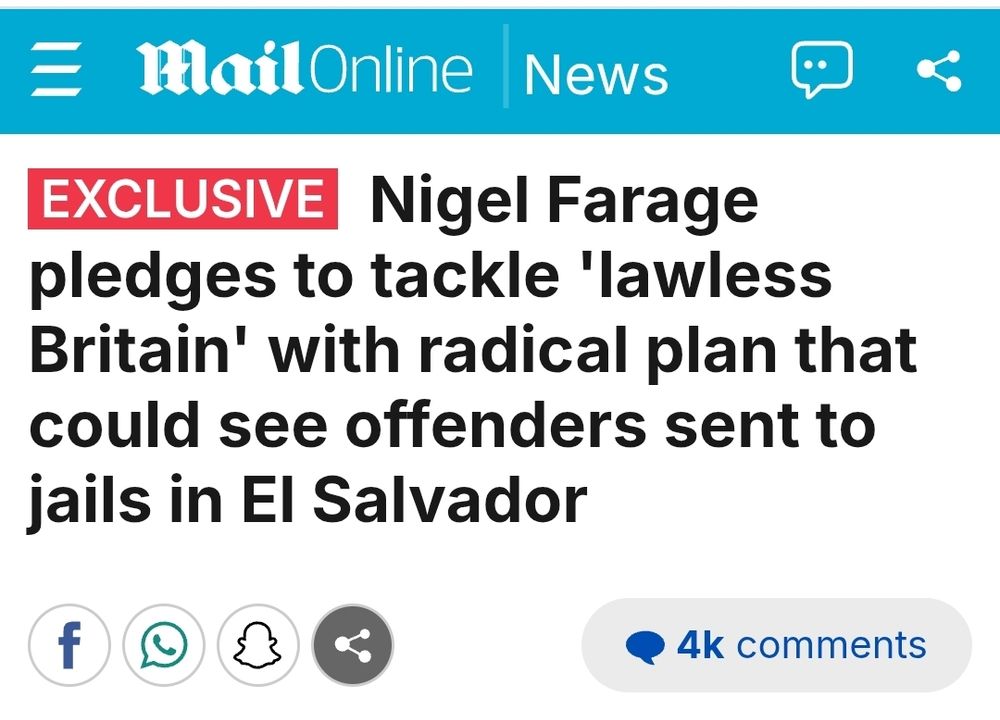 Mail headline: Farage pledges to tackle lawless Britain with plan to send offenders to jails in El Salvador