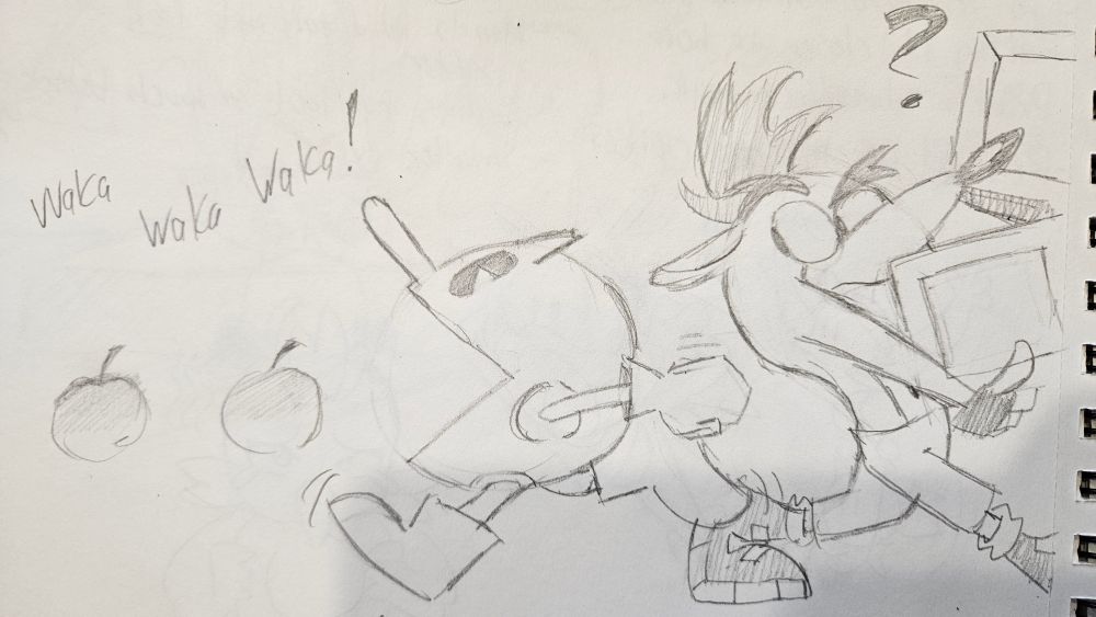  As the Bandicoot delivers his missed boxes, a strange yellow thing eats the remaining fruit he also missed. Quite a strange sight, but nothing out of the ordinary foe the Bandicoot.
