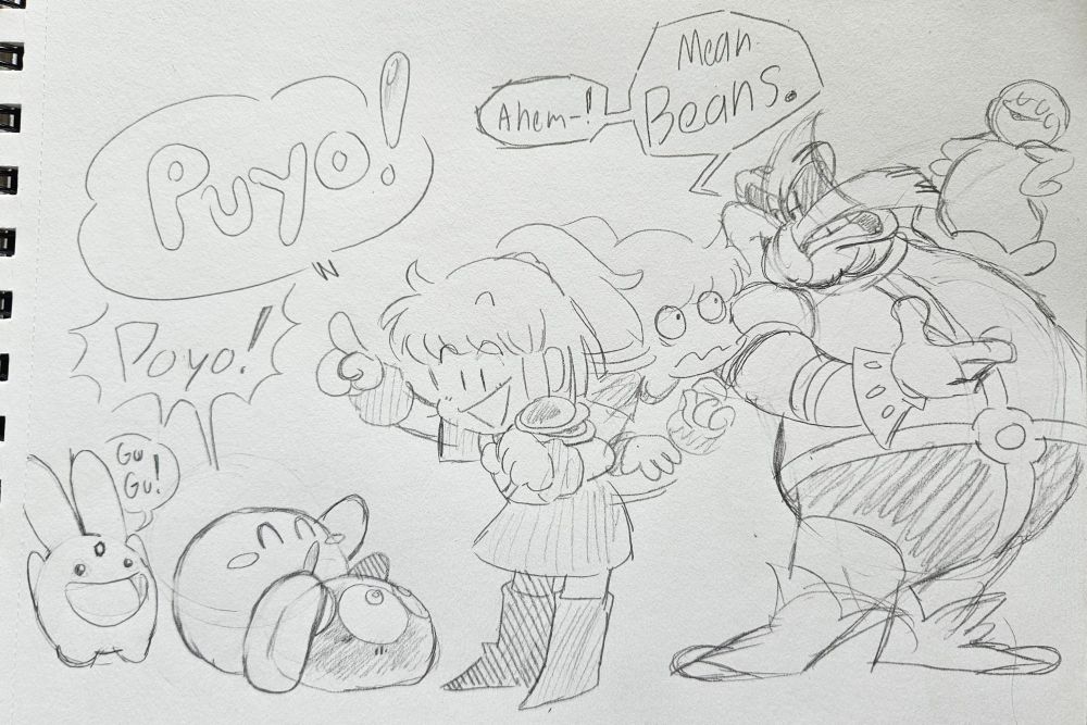 It's nice to finally draw the 3 that introduced the world to  ̶M̶a̶d̶o̶u̶ ̶M̶o̶n̶o̶g̶a̶t̶a̶r̶i̶ Puyo Puyo with some... slight modifications.

Which version of the game do you prefer?