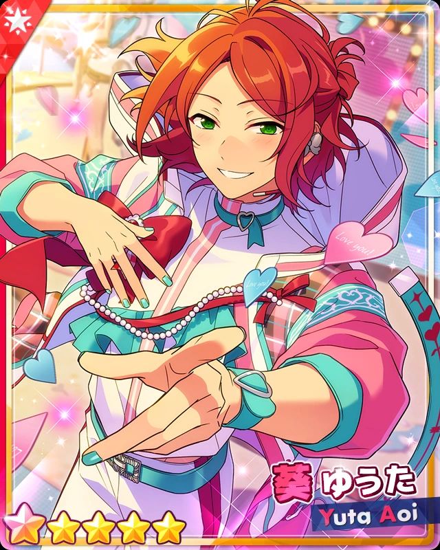 Yuuta Aoi from Ensemble Stars, Love Letter card, lots of pink and teal
