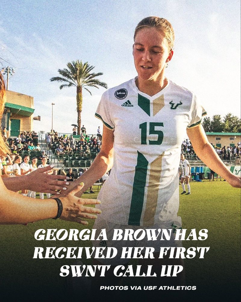 photo of Georgia Brown high fiving fans with text "Georgia Brown has received her first SWNT call up"