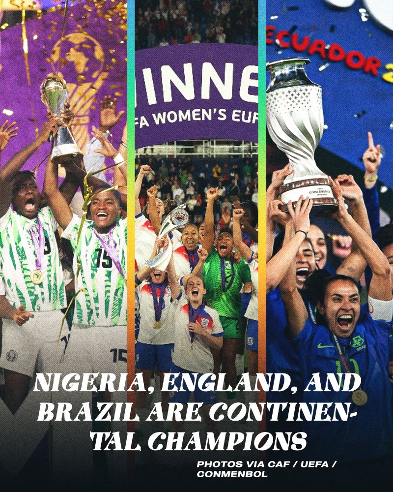 Nigeria, England, and Brazil are continental champions