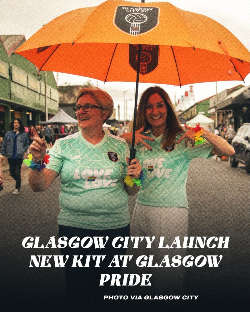 Glasgow City icons/queens Carol Anne Stewart and Laura Montgomery rocking the new away kit at Glasgow Pride