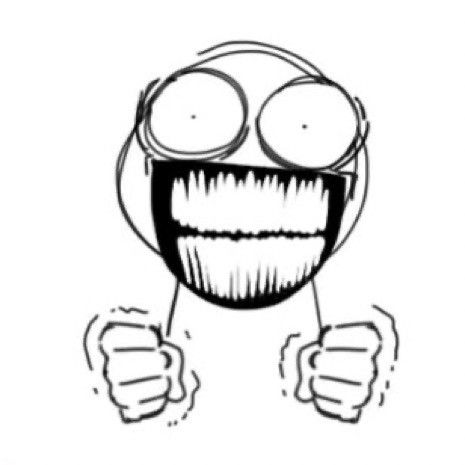Ms paint doodle of a guy closing his fists tightly and smiling crazily and excitedly with big eyes