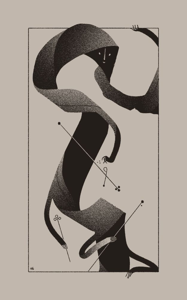 A ribbon-like entity uses multiple arms to construct a sigil.