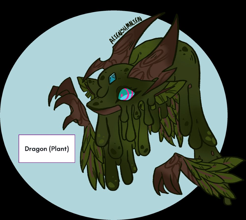 a bust drawing of a mossy green leafy alien