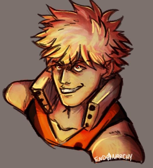 A sketchy rendered headshot of Bakugo