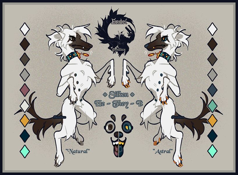 Illustration of an anthropomorphic dog, silken windhound. 