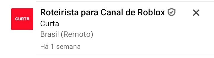 Captura de tela de um anúncio de vaga de emprego. A vaga é para "roteirista para canal de Roblox"