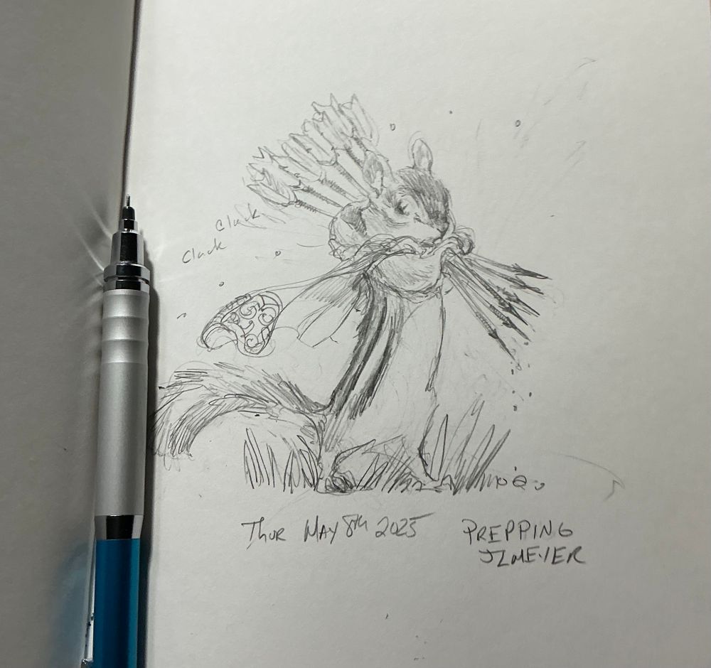 Chipmunk carrying a lot of arrows drawn in pencil 