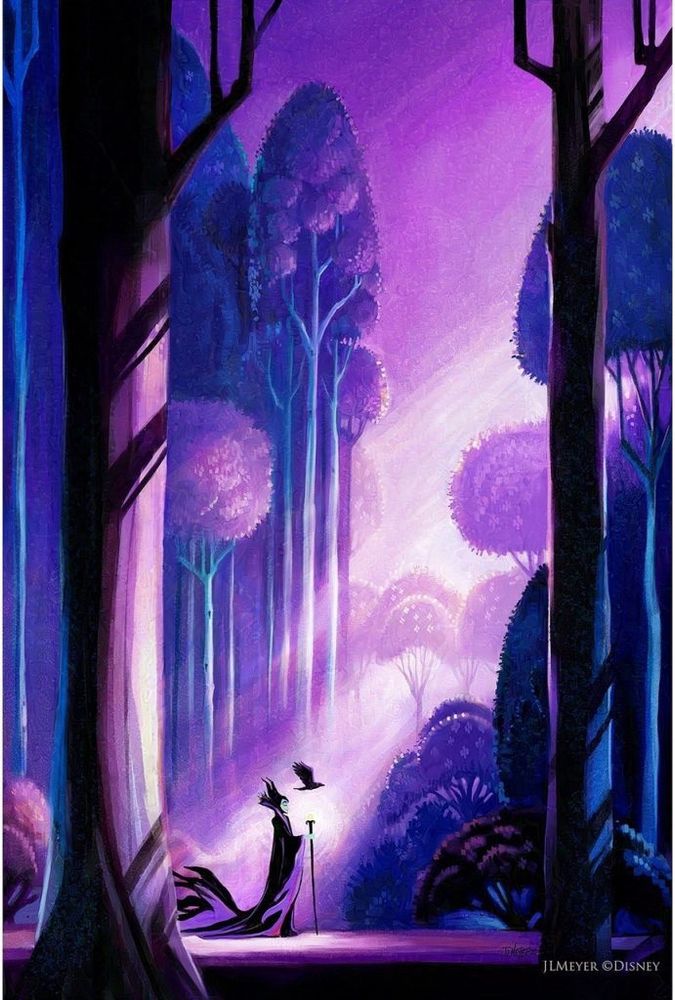 Maleficent in the sleeping beauty woods. A sea of blue pinks and purple highlights her magnificence ✨ 