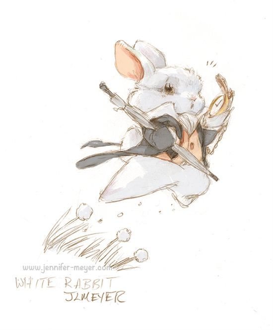 the white rabbit in a fetching pink black outfit. happy bunny day