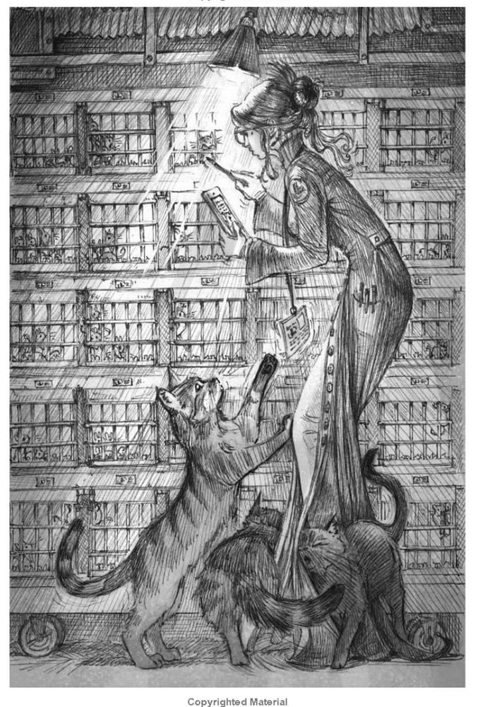 This was inked by hand with a quill then shaded digitally. 
A witch inspired woman speaking to the mouse, surrounded by 3 cats.