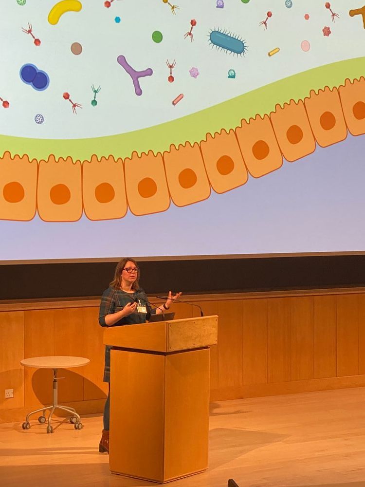 Dr Evelien Adriaenssens giving a talk about bacteriophages