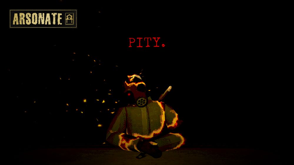 mysterious fireman burning away. a hatchet is buried into his shoulder.