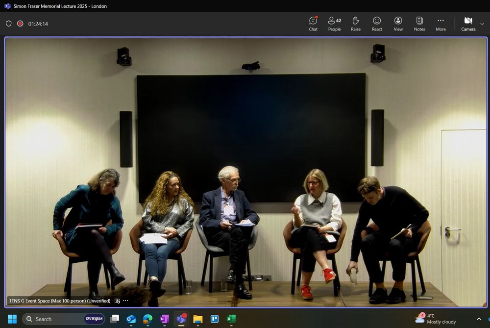 Screenshot of panel speakers at lecture event