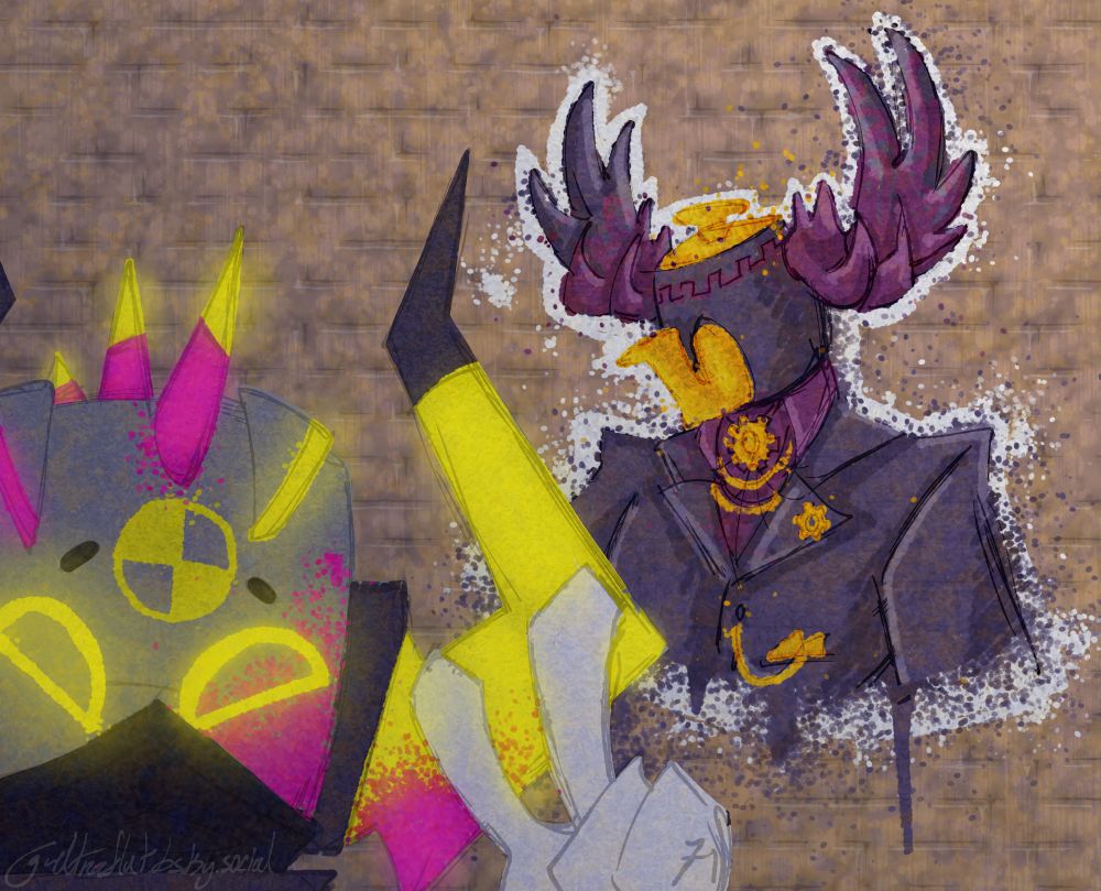 Graffiti from Phighting! standing in front of a brick alleyway wall with a spray painted picture of Lord Pwnatious "Moneybags" the III