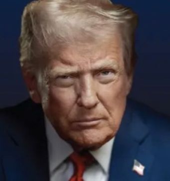 Cropped image of Trump glowering in his presidential phot 