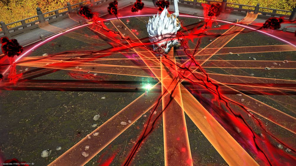 Final Fantasy XIV. The Shishio boss with one of the attacks 