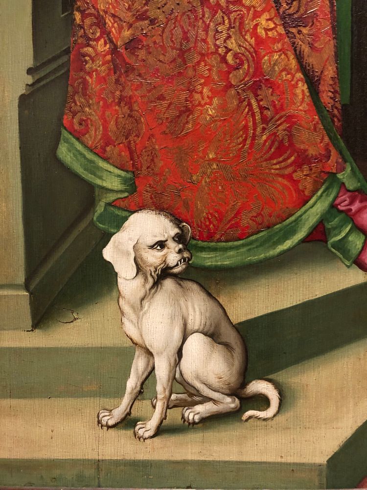 Gemälde: Kleiner Hund, angefressener Blick nach hinten