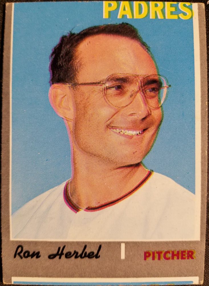 1970 Topps Ron Herbel miscut and off register