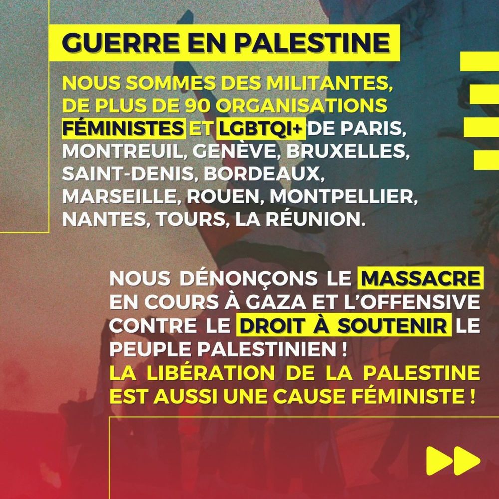 Guerre en Palestine : Nous sommes des militantes de plus de 90 organisations féministes et LGBTQI+ et nous dénonçons le massacre en cours à Gaza et l'offensive contre le droit à soutenir le peuple palestinien! La libération de la Palestine est aussi une cause féministe.