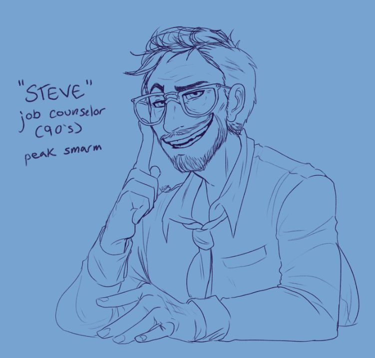 a sketchy redraw of William Afton's Steve Raglan persona from the movie universe