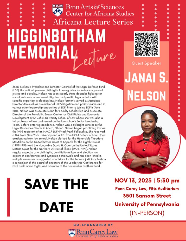 Janai Nelson is President and Director-Counsel of the Legal Defense Fund (LDF), the nation’s premier civil rights law organization advancing racial justice and equality, and she will be presenting this 2025 Higginbotham Memorial Lecture at Penn Carey Law on the University of Pennsylvania campus.