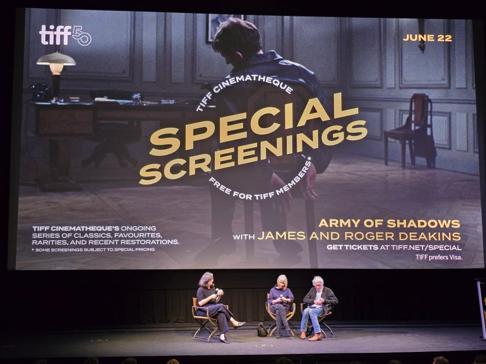 James and Roger Deakins introducing the film Army of Shadows at the TIFF movie theatre in Toronto.