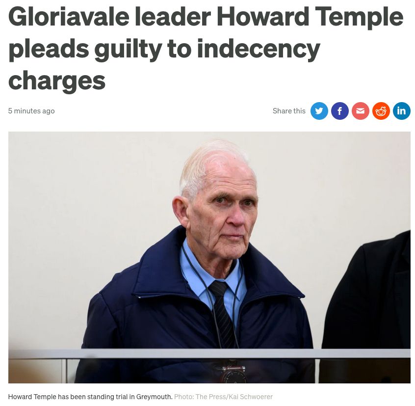 Gloriavale leader Howard Temple pleads guilty to indecency charges