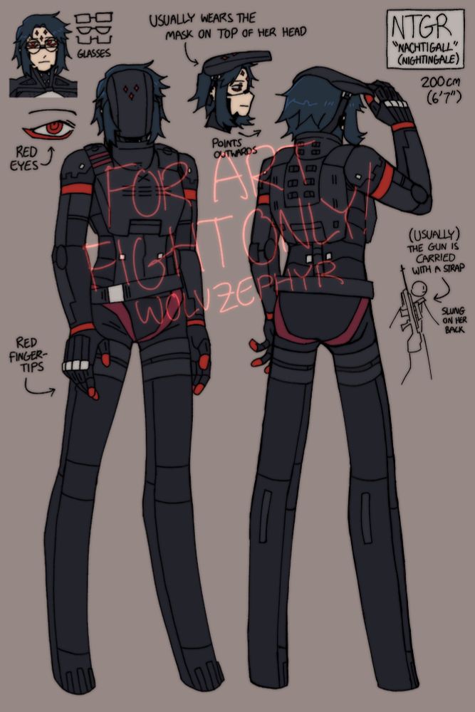 A reference sheet for a Replika model, NTGR (Nachtigall, Nightingale).