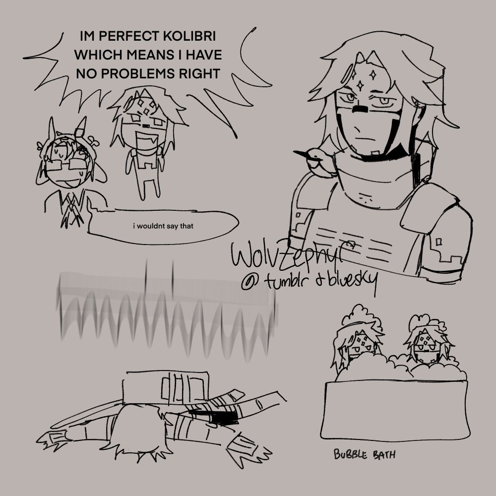 Kolibri sketches. One is being crushed by a spike trap.