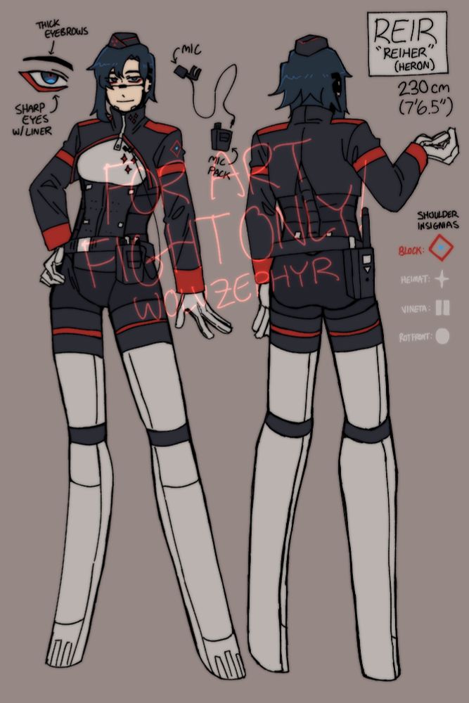 A reference sheet for a Replika model, REIR (Reiher, Heron).